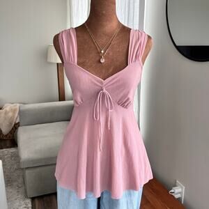 2000s Vintage Sweet Pea by Stacy Frati Pink Mesh Tie Front Babydoll Top Medium